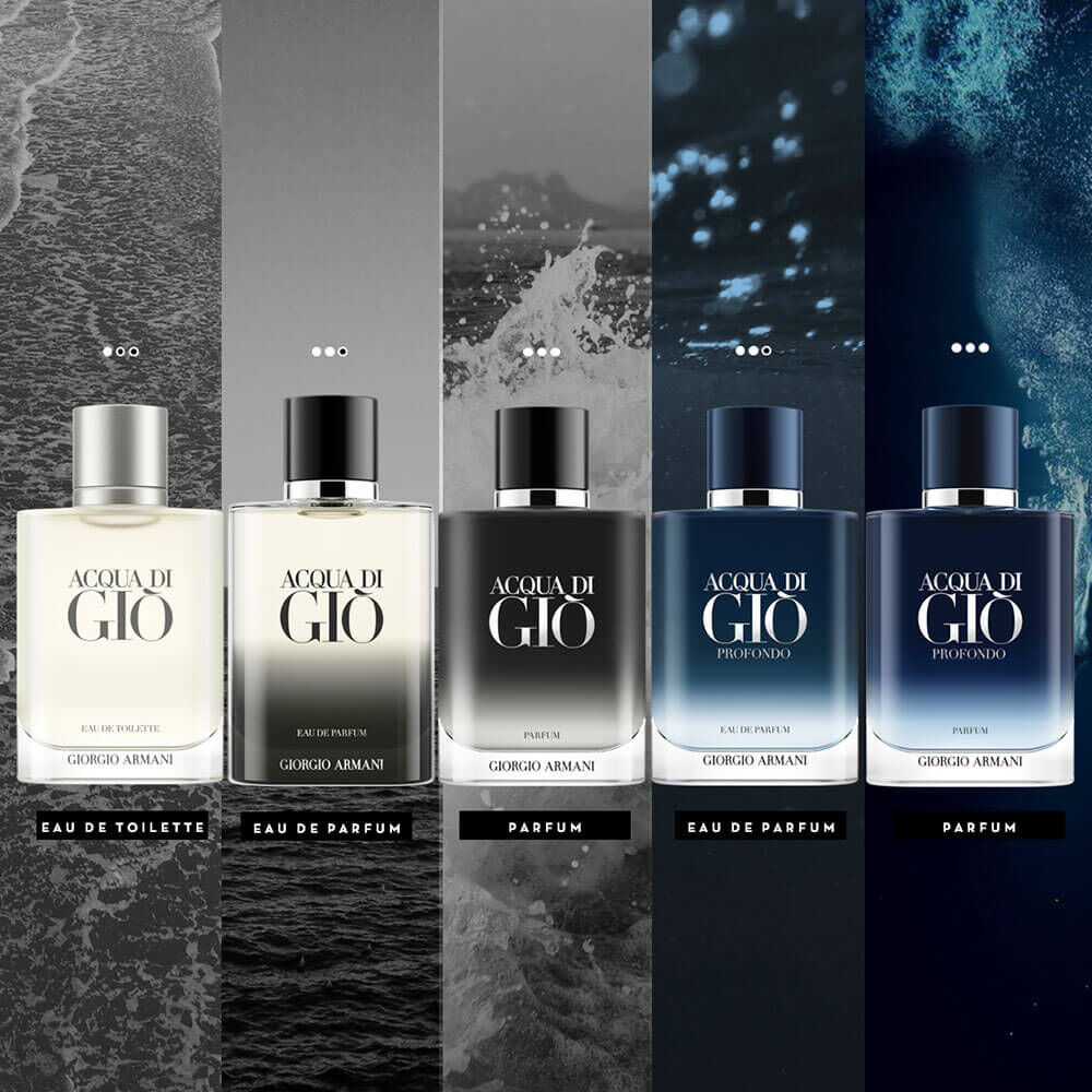 Detalhe do frasco do Acqua di Giò Homme Parfum com fundo neutro editorial