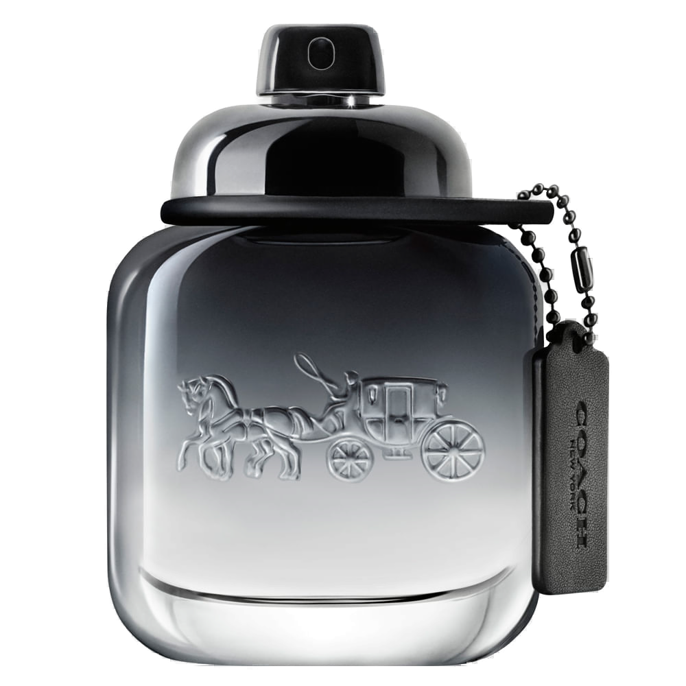 Coach For Men Eau de Toilette 40ml Coach: frasco de vidro grafite em degradê do escuro ao claro, brasão da carruagem gravado em relevo, tampa preta e hangtag de couro com corrente de bolinhas