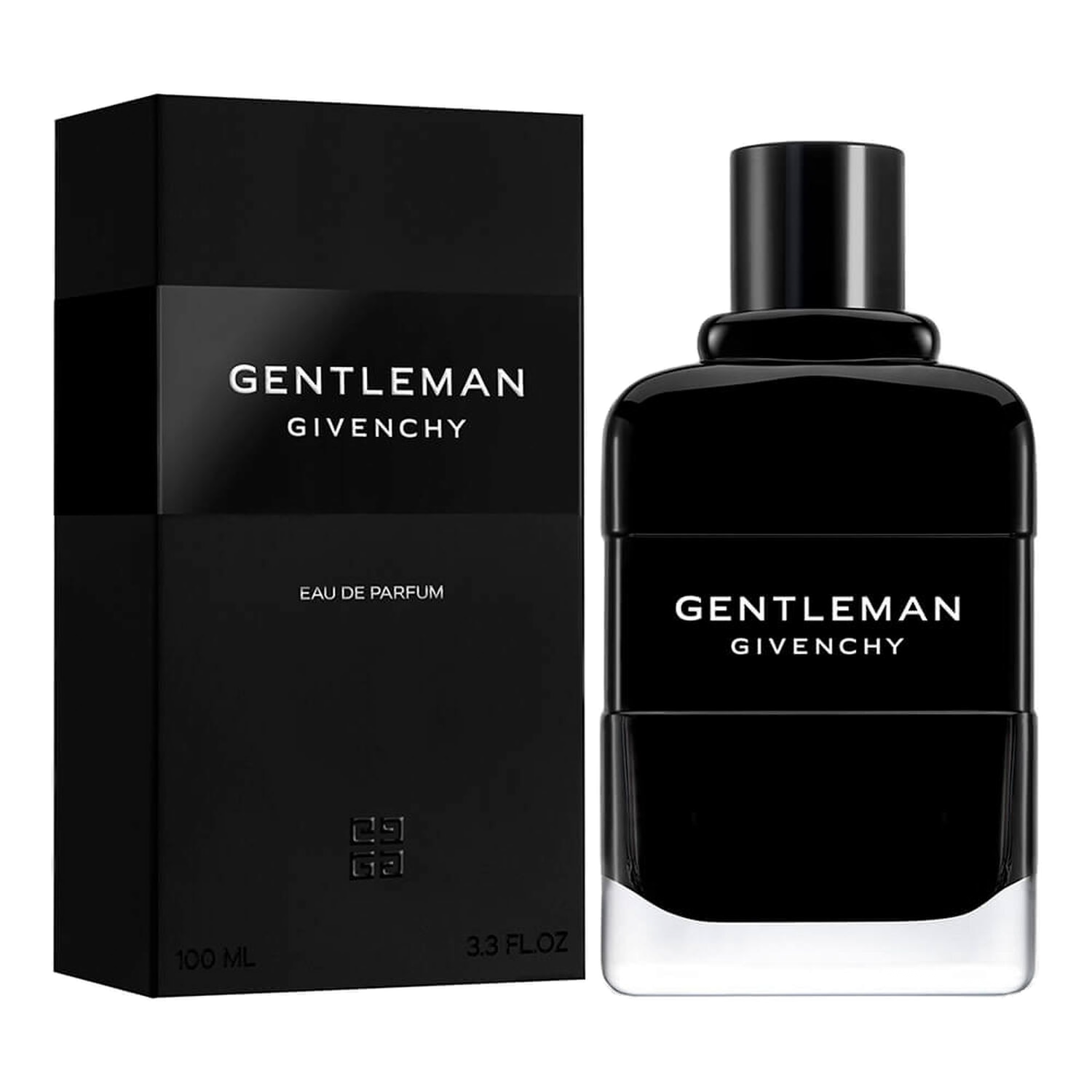 Givenchy Gentleman EDP 60ml: vista lateral do frasco azul-marinho com elo G dourado