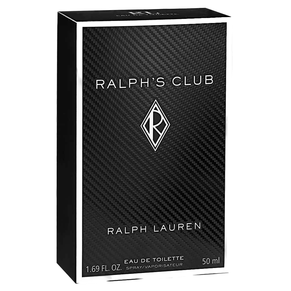Detalhe do estojo oficial Ralph Lauren Ralph's Club em fibra de carbono preta com lettering serigrafado em prata.