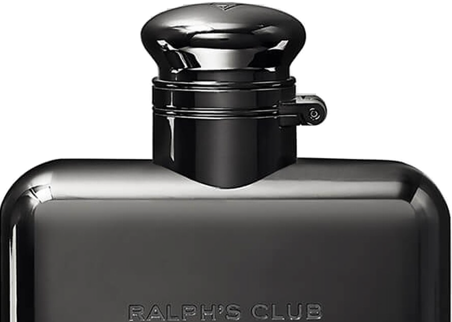Close-up da tampa gunmetal polida com fecho lateral de cantil do Ralph's Club