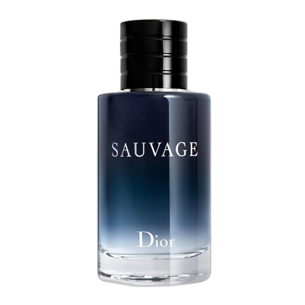 Sauvage Dior 60ml: frasco vidro azul-cobalto translúcido espesso com gola prata cromada e lettering Sauvage · Christian Dior